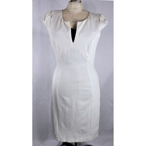 Lulu's White Sheath Dress V-Neck Career Cocktail‎ Party Dress Size  Small